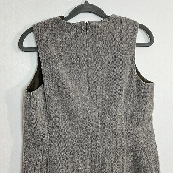 Alfred Sung Sleeveless Shift Dress Pockets Herringbone Style Design Brown Size 6 - Picture 10 of 12